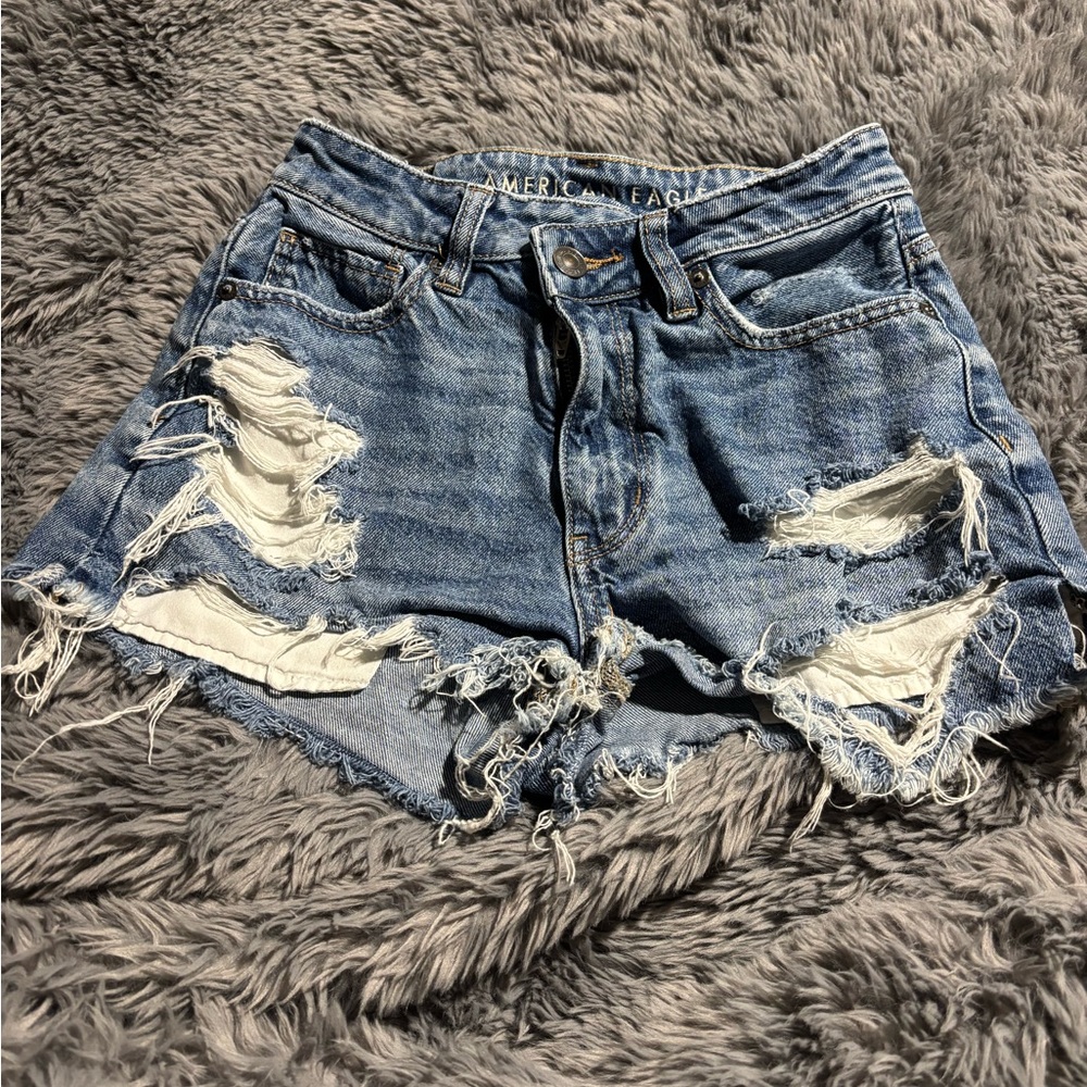 American Eagle Outfitters Women's Ripped Blue Jean Shorts
